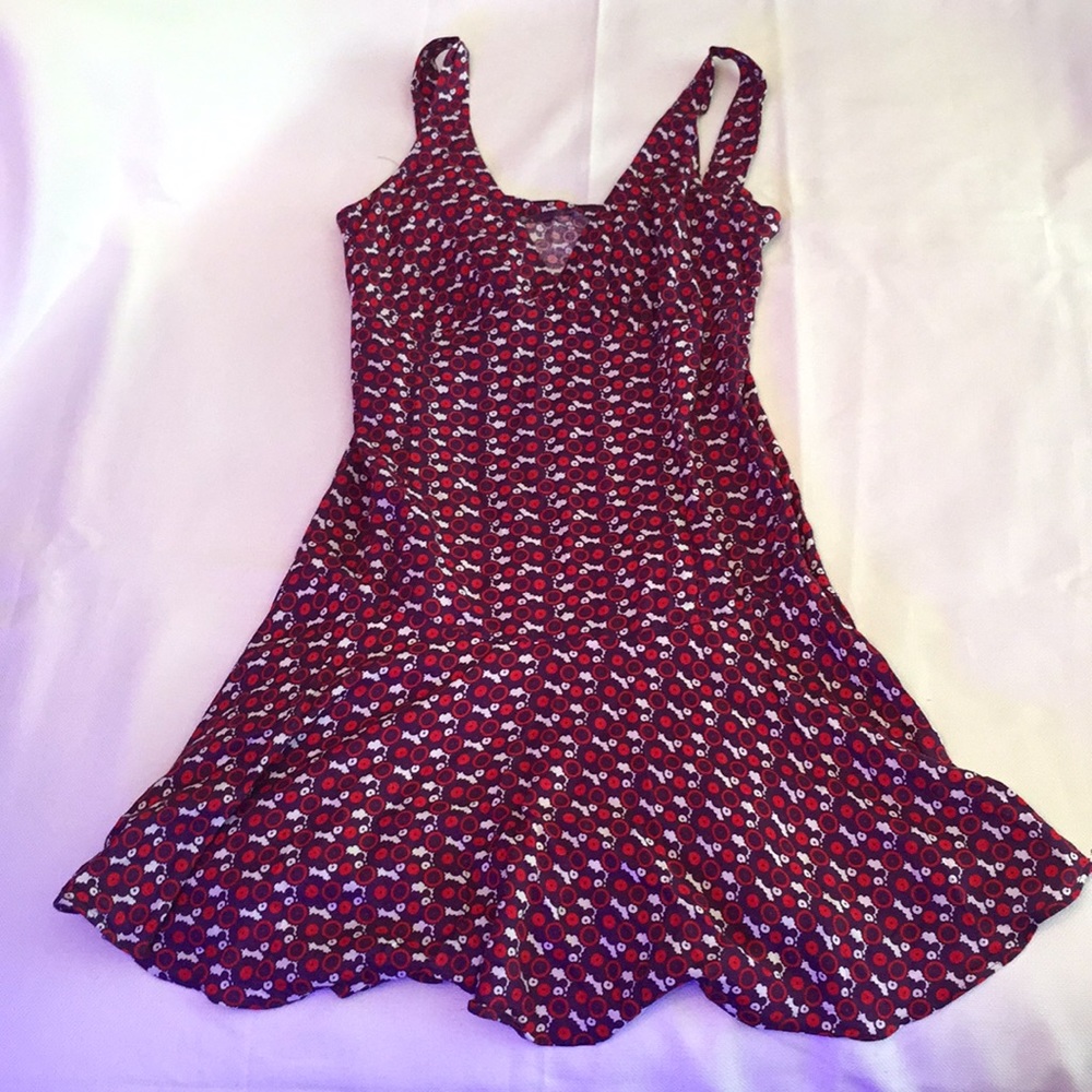 Floral Print Purple Red White Summer Dress S M